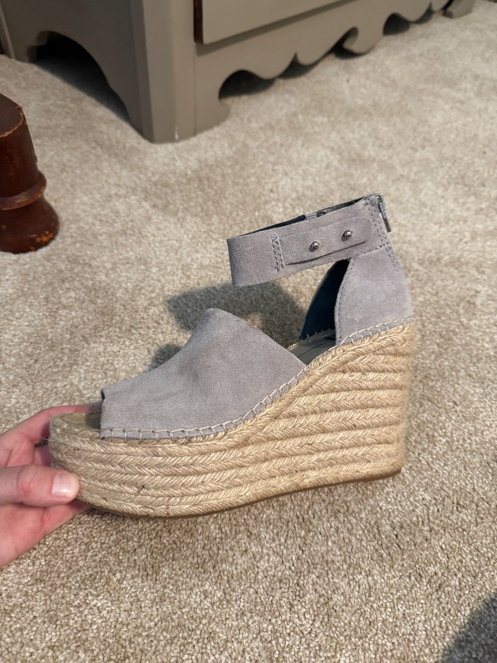 Dolce Vita Women's Gray Suede Espadrille Wedge Sandals with Ankle Strap